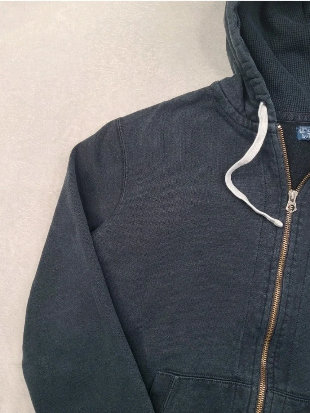Vintage Polo Ralph Lauren Hoodie Mens 2XL Black Heavy Full Zip Thermal Fade Y2K